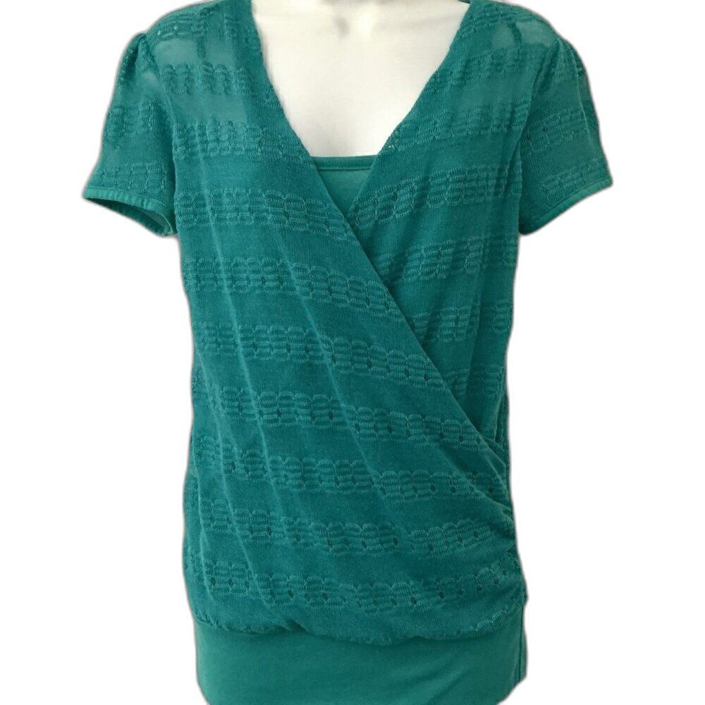 Y2K Vintage DEB Teal Green Textured Knit Wrap Top with Layered Cami Size